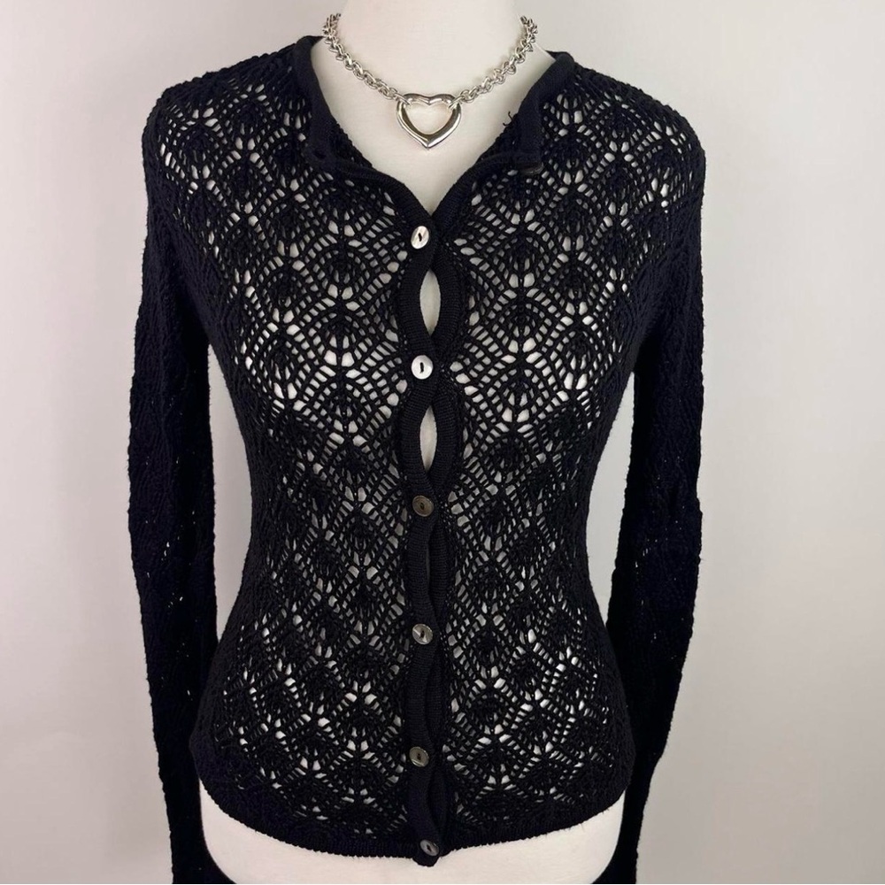 Black Lace Button-Up Sweater